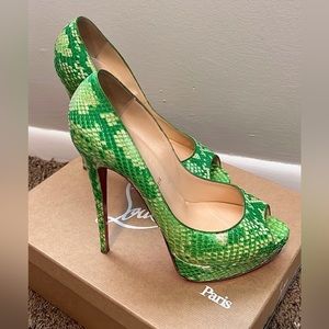 Stunning Lime Green Lady Peep 150 mm Louboutin Python Heels! 🔥🔥🔥